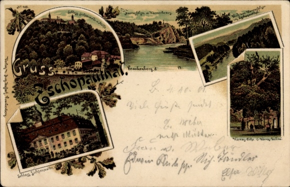 Litho Lichtenwalde Niederwiesa Sachsen, Schloss, Harras Eiche, Denkmal