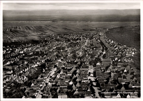 Postcard Lampertheim am Rhein Hessen, aerial photograph of houses, landscape, aircraft photograph