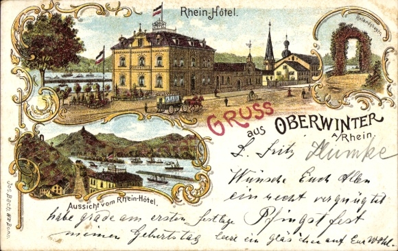 Chromo-Litho Oberwinter Remagen am Rhein, Rhein-Hotel