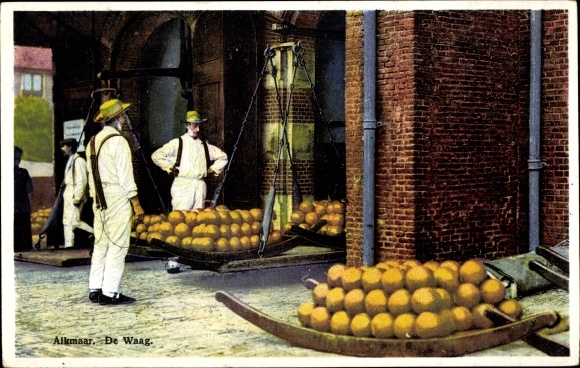 Postcard Alkmaar North Holland Netherlands, De Waag, cheese market, Nenke and Ostermaier 417 3073