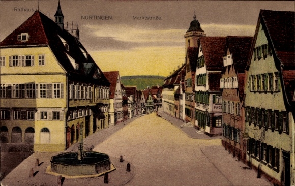 Ak Nürtingen am Neckar Württemberg, Rathaus, Marktstraße,  Gebäude, Brunnen