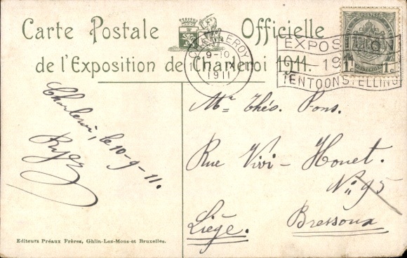 Postcard Charleroi Wallonia Hainaut, exhibition 1911, main facade