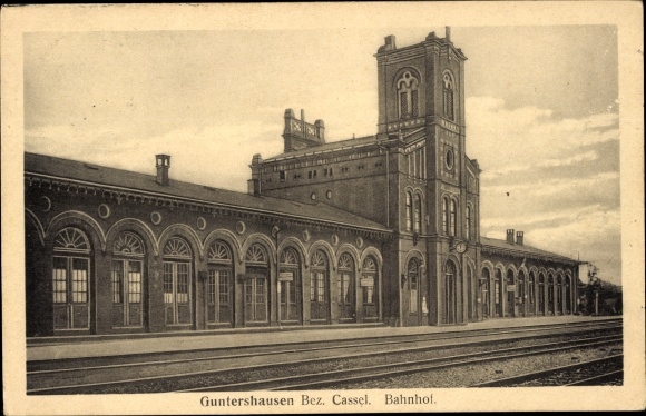 Postcard Guntershausen Baunatal in Hesse, train station, track side, station building