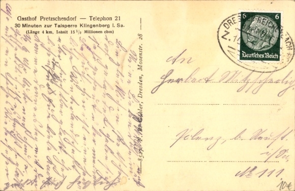 Postcard Pretzschendorf Saxony, Inn, Garden