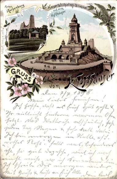 Litho Steinthaleben Kyffhäuserland in Thüringen, Kyffhäuser, Kaiser Wilhelm Denkmal, Rothenburg
