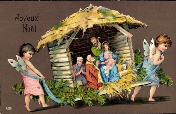 Ak Glückwunsch Weihnachten, Engel, Weihnachtskrippe