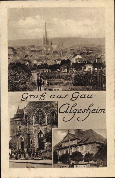 KP Gau Algesheim am Rhein, kościół, szkoła, widok całkowity
