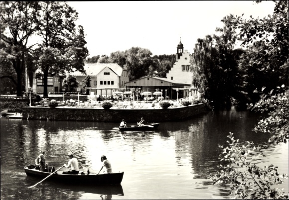 Postcard Rodewisch in Vogtland Saxony, Castle Island, boats