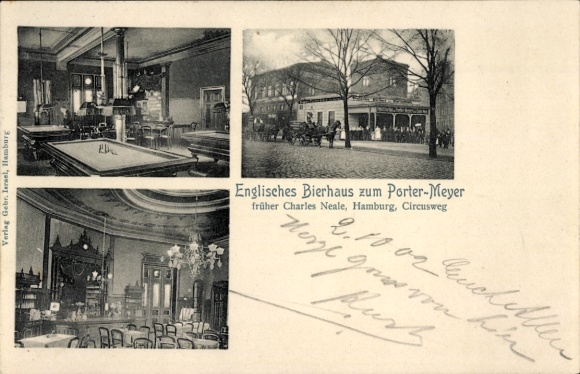 Postcard Hamburg Mitte St. Pauli, English beer house for Porter Meyer, formerly Charles Neale, billiards room