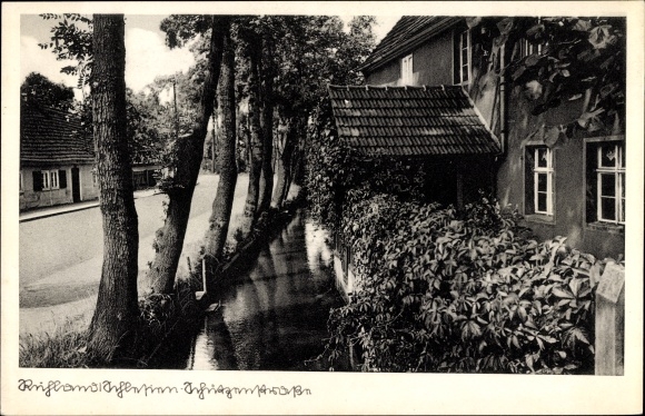 Postcard Ruhland in Upper Lusatia, Schützenstrasse, building by the water, street section