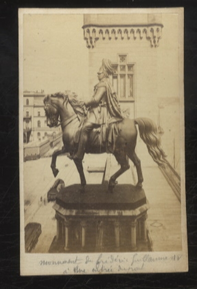 CdV Photo Cologne on the Rhine, equestrian statue of Friedrich Wilhelm IV of Prussia, Hohenzollern Bridge