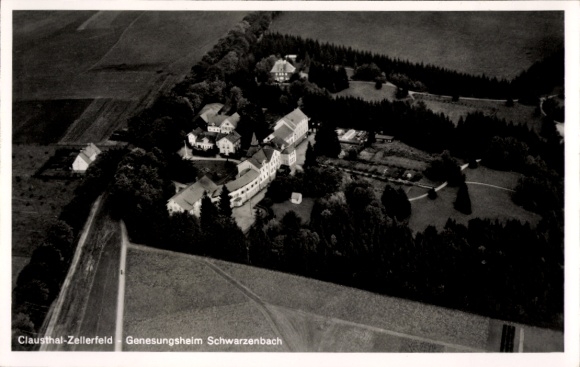 Postcard Clausthal Zellerfeld in the Upper Harz, aerial photograph, convalescent home Schwarzenbach