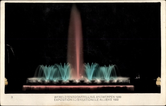 Postcard Anvers Antwerp, Exposition, World Exhibition, Weltausstellung 1930, fontaine illuminée