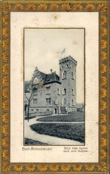 passe-partout ansichtkaart in reliëf Ronneburg in Thüringen, kasteel, tuin