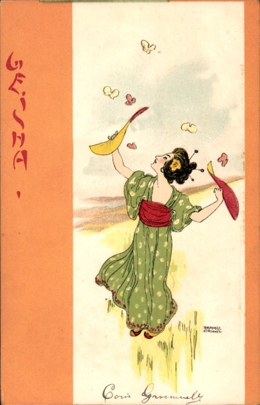 Art Nouveau-kunstenaar Ak Kirchner, Raphael, Geisha, Japanse vrouw