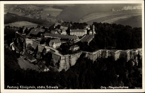 Postcard Königstein on the Elbe, Königstein Fortress, aerial photo