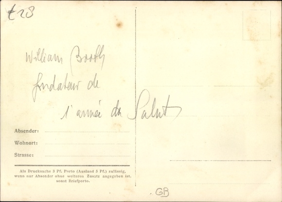 Postcard General Booth, Founder of the Salvation Army, Condolence Card