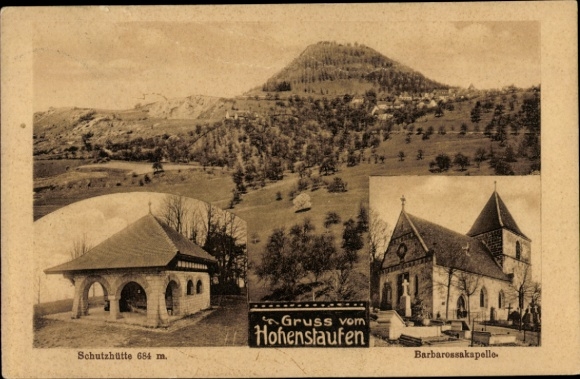 Postcard Göppingen in Baden Württemberg, refuge, Barbarossa Chapel, Hohenstaufen