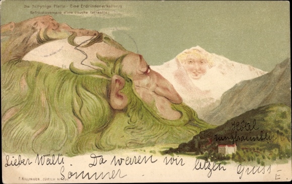Chromo-Litho The Schynige Platte, calcification of the earth's bark, mountain faces, Killinger No 104