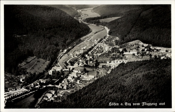 Postcard Höfen an der Enz Black Forest, aerial view of river, wooded surroundings