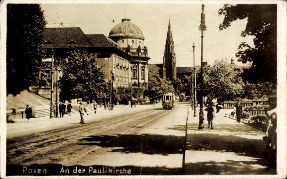 Photo Postcard Poznań Posen, Paulikirche, tram