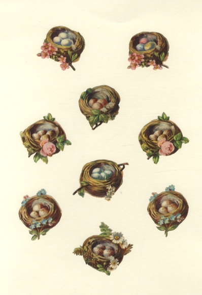 9 wafer bird eggs in nests, each approx. 4.5 x 4.5 cm