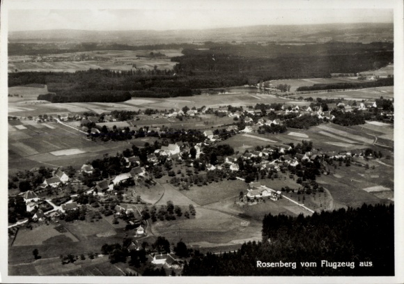 Postcard Rosenberg in Württemberg, aerial photograph, Gasthaus zum Frieden, owner Hans Greiner