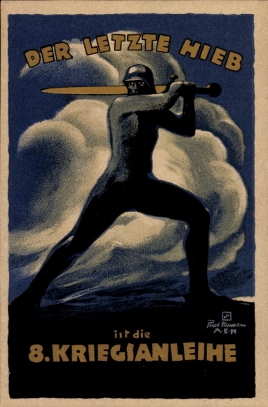 Artist Postcard Last blow is the 8th war bond, man with sword