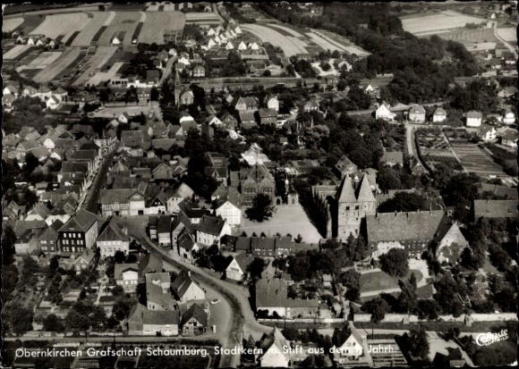 Postcard Obernkirchen in Schaumburg, town center, monastery