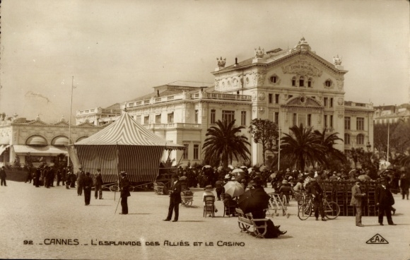 Postcard Cannes Alpes Maritimes, Esplanade des Alliés, casino, crowd, tent