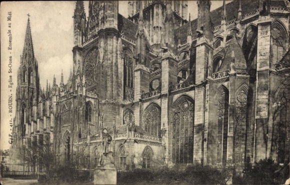 Ak Rouen Seine Maritime, Eglise St-Ouen,  gotische Architektur, Statue, keine Personen