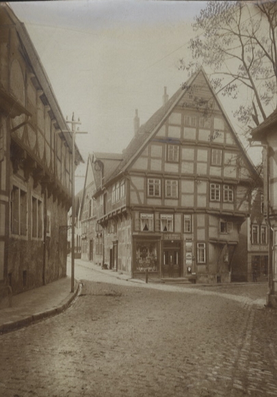 Original photo of Salzuflen in North Rhine-Westphalia, half-timbered houses in Wenkenstraße, around 1900