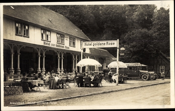 Ak Alexisbad Harzgerode am Harz, Hotel zur goldenen Rose, Terrasse