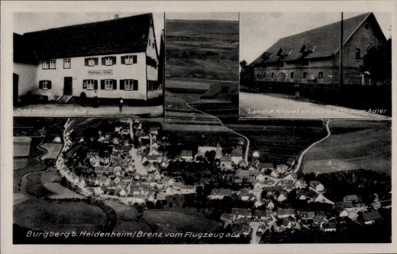 Ak Burgberg Giengen an der Brenz, Fliegeraufnahme, Gasth. zum Adler