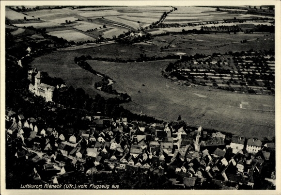 Postcard Rieneck in the Spessart Lower Franconia, aerial photograph of landscape, buildings, village structure