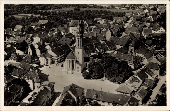 PC Markdorf in the Lake Constance district of Baden-Württemberg, view of the town, church, aerial photo
