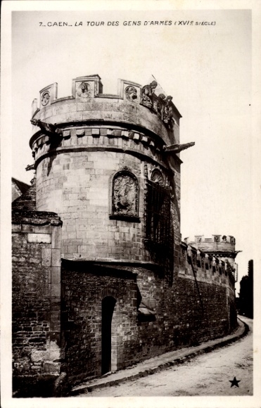 Ak Caen Calvados, Turm, Stadtmauer,  Schwarz-Weiß-Foto