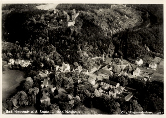 Postcard Bad Neuhaus Bad Neustadt an der Saale Lower Franconia, aerial photograph, spa, Bad Neuhaus, green