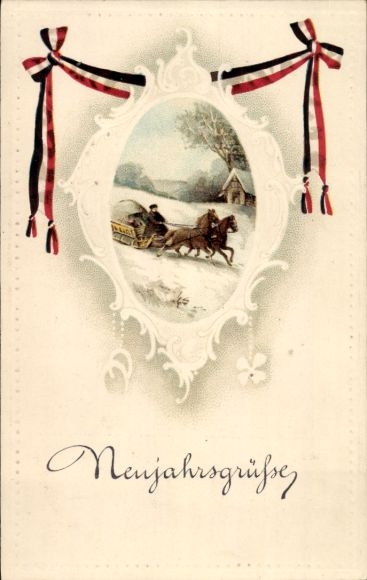 Passepartout Ak Glückwunsch Neujahr, Pferdeschlitten