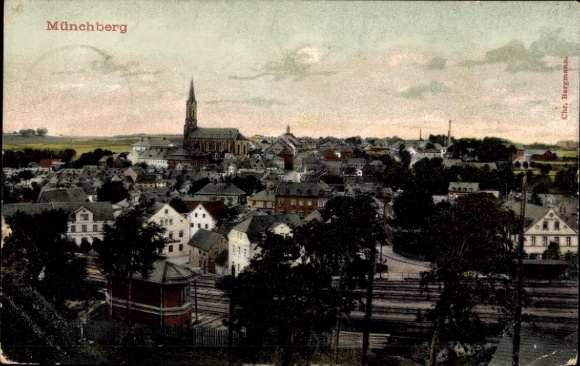 Ak Münchberg in Opper-Franken, Beieren, stadsgezicht, kerk, huizen, straten, landschap,