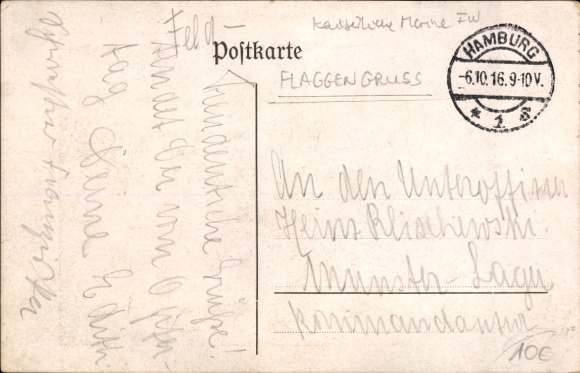 PC Hamburg Day of Sacrifice for Army and Navy 1916, sailor, flag salute, transport steamer Graf Waldersee