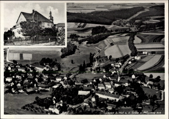 Postcard Töpen in Upper Franconia, aerial photo, guesthouse, landscape, photography