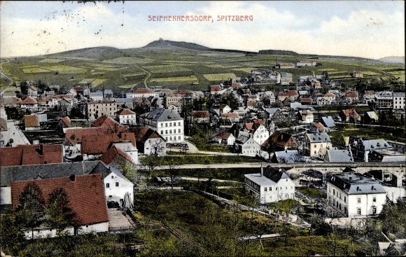 Postcard Seifhennersdorf in Saxony, panorama with Spitzberg