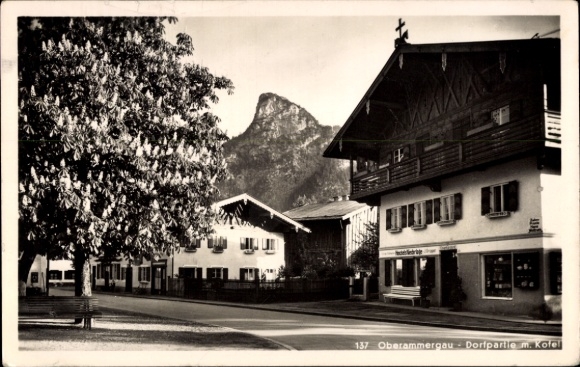 PC Oberammergau in Upper Bavaria, village view, mountains, black and white