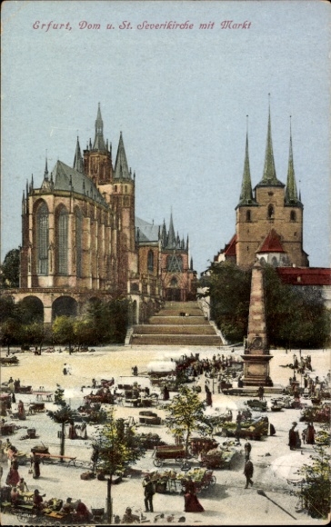 Postcard Erfurt in Thuringia, Cathedral, St. Severi Church, Market