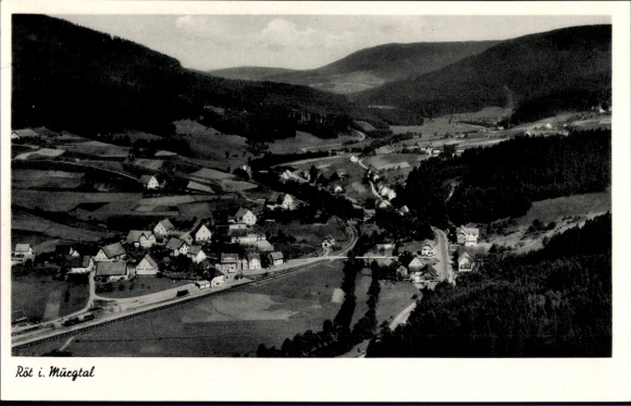 Postcard Röt in the Murgtal Baiersbronn Black Forest, landscape view, black and white, mountains, villages