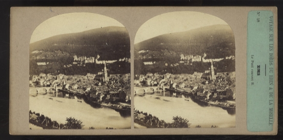 Stereo photo Heidelberg, general view of the city, Neckar with Karl-Theodor-Bridge / Old Bridge