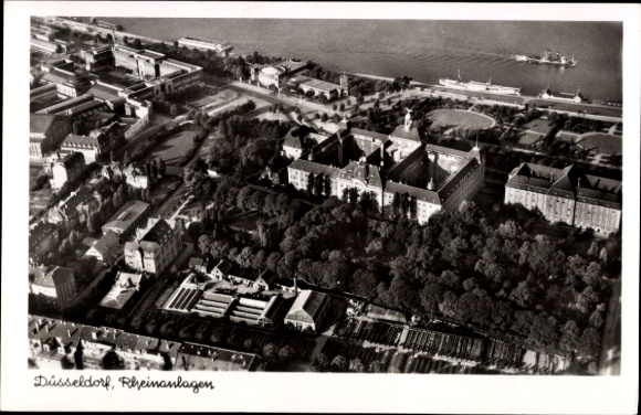 Ak Düsseldorf am Rhein, Fliegeraufnahme, Rheinanlagen