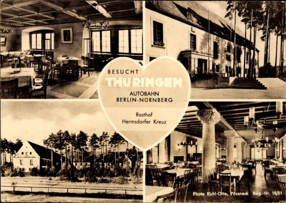 Postcard Hermsdorf in Thuringia, Mitropa Rasthof Hermsdorfer Kreuz