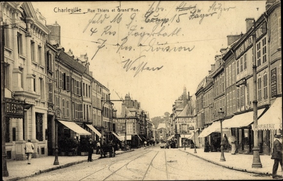 Postcard Charleville Mézières Ardennes, Rue Thiers and Grande Rue